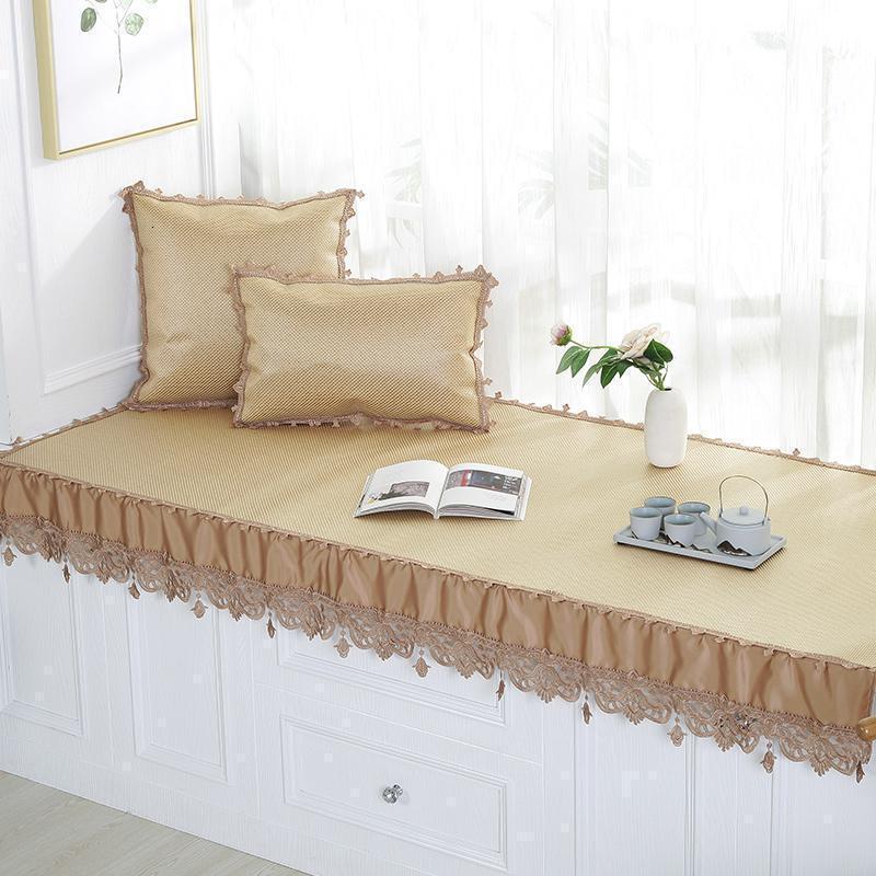 汐岩凉席飘窗垫夏季薄款阳台垫子窗台垫榻榻米垫子飘窗毯现代简约中式 镜花-浅咖45*45含芯抱枕