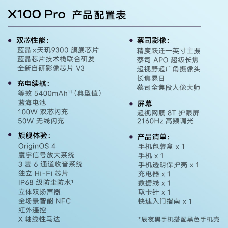 vivo X100 Pro 16GB+1TB 白月光 全网通5G新品手机 蓝晶x天玑9300旗舰芯片蔡司APO超级长焦5400mAh100W快充50W无线拍照游戏学生智能手机