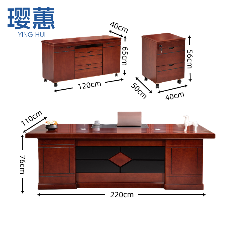璎蕙 办公桌1.6m+侧柜套高清大图