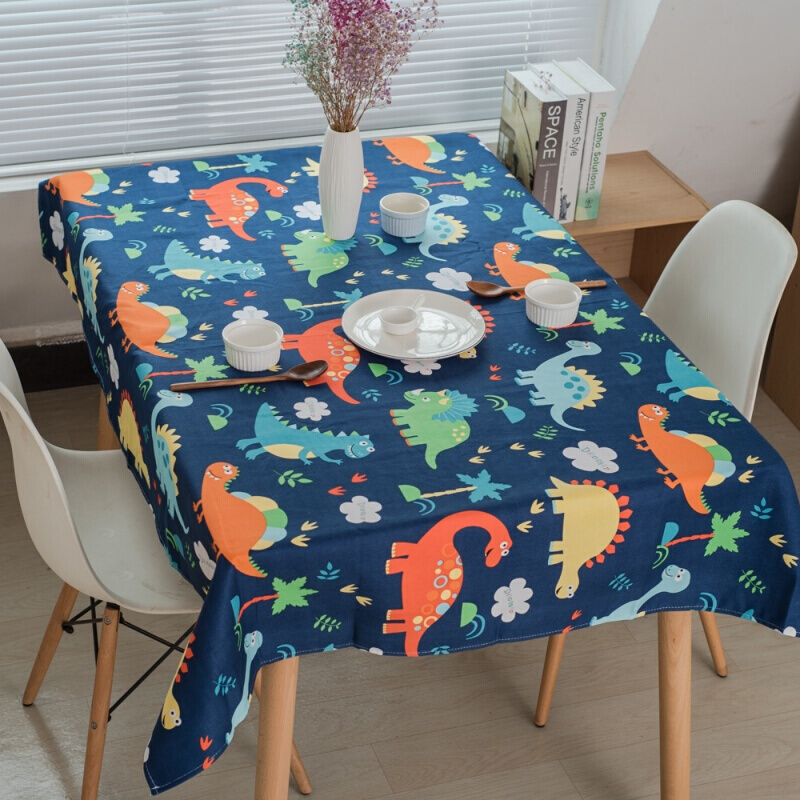 可爱卡通恐龙桌布布艺儿童房幼儿园桌布生日会派对方形茶几布定制
