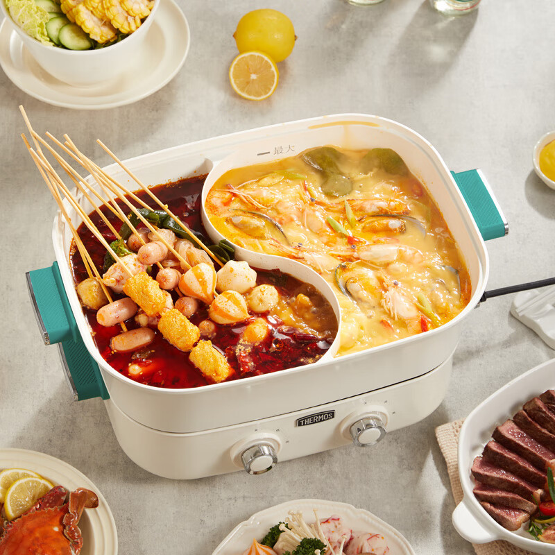 膳魔师 THERMOS家用电煮锅分体式多功能锅双控电热锅双味鸳鸯锅 6.5L EHA-4351A-G高清大图