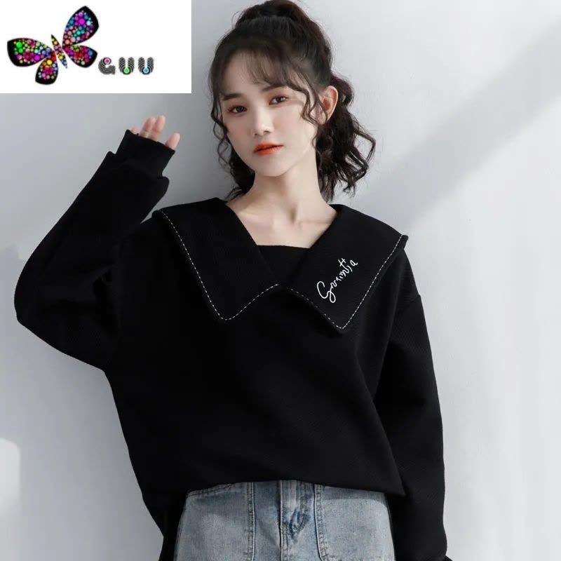 语娄2-300斤正肩卫衣女2023新款刺绣薄款娃娃领显瘦上衣胖mm图片