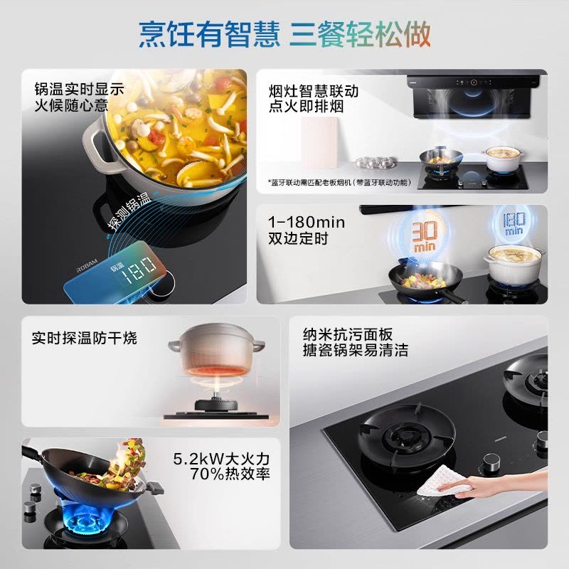 老板(Robam)超薄顶侧双吸烟灶套装 家用抽油烟机27大风量烟灶联动 烟灶套装F70+58B9A-C5 天然气图片