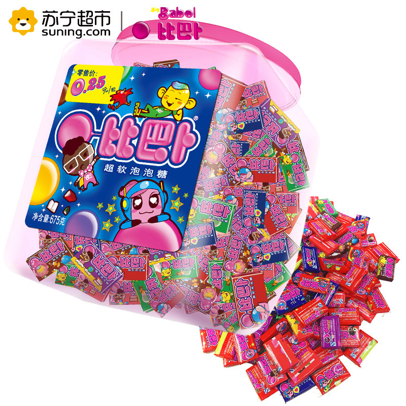 比巴卜 混合瓶装超软泡泡糖675克/瓶150粒