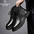 Rock Fairwhale洛克华菲 马丁靴男中帮工装靴英伦风冬季加绒短靴子百搭高帮潮鞋韩版真皮靴大码 黑色加绒 36码