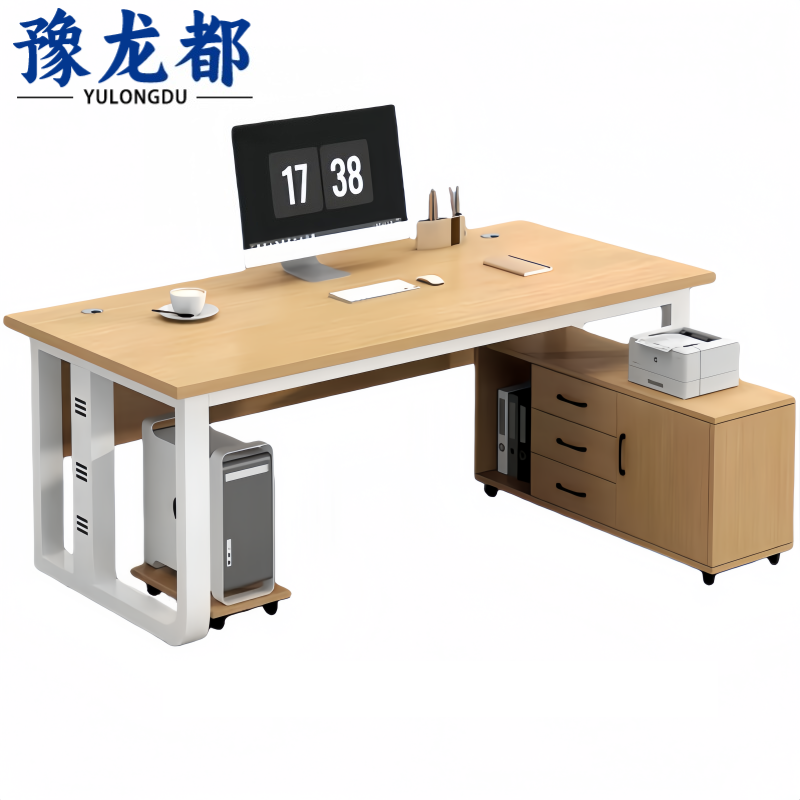 豫龙都办公桌+侧柜1.6米套高清大图