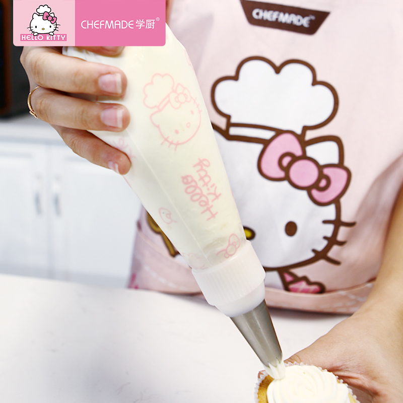 学厨 一次性曲奇饼干挤奶油宝宝辅食蛋糕裱花袋 HELLO KITTY正版授权烘焙工具凯蒂猫图案 12个装 KT7052