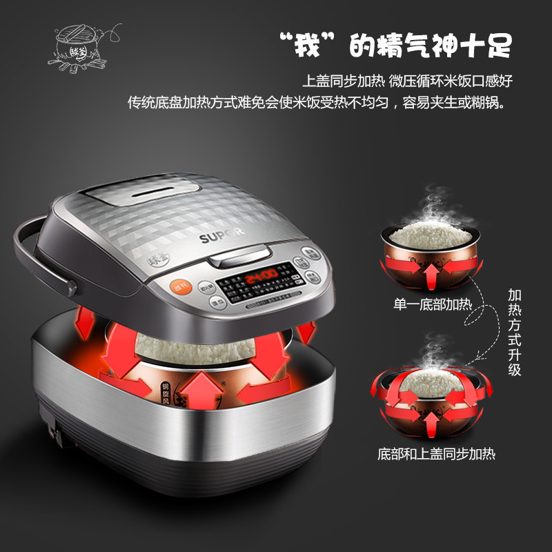 苏泊尔(SUPOR)电饭煲CFXB40FC8153-75 家用4L豪华智能电饭煲5人-6人电饭锅 立体式加热 陶晶内胆