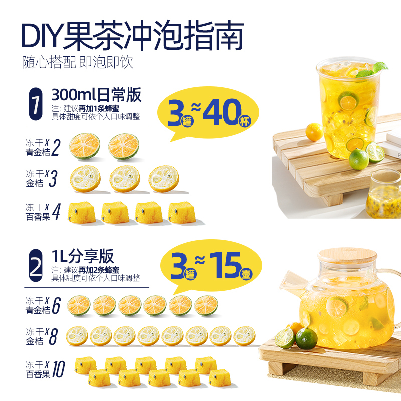 每鲜说灌装鲜果茶百香果100g+青金桔75g+金桔75g