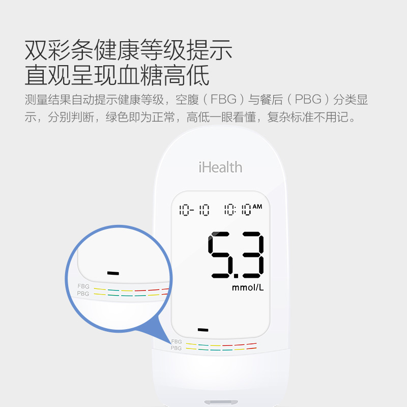 iHealth血糖测试仪AG-607家用血糖试纸条EGS-2000血糖试条(机器+50条试纸针头酒精棉片)