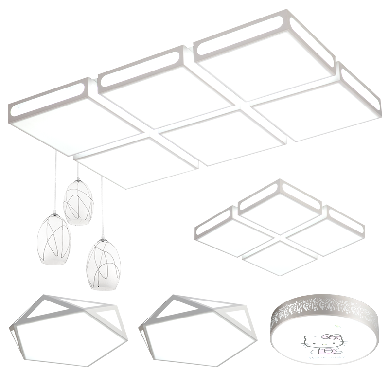 品拓pintuo吸顶灯led简约现代客厅灯长方形铁艺温馨15卧室灯套装灯具