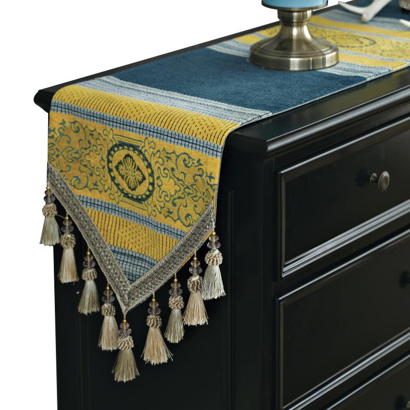 美帮汇欧式餐桌桌旗现代简约茶几桌布茶席电视柜餐边柜长条盖布布艺家用 时盎蓝色 32*240cm高清大图