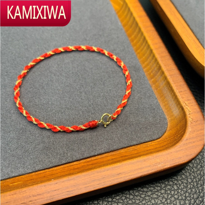 KAMIXIWA14K包金手绳细粗款友谊手链脚绳金线手工编织红绳女男情侣加粗款