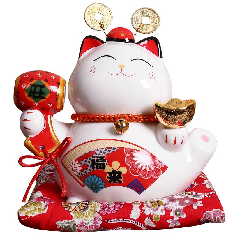 猫摆件 6寸小号猫创意礼品陶瓷储蓄罐办公桌摆件店铺开业 三维工匠 6寸福来旺猫高清大图
