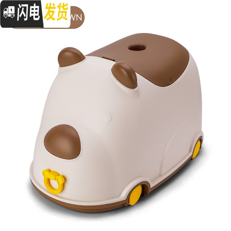 三维工匠卡通可爱儿童玩具收纳箱小孩杂物整理箱零食收纳盒储物箱带滑轮 咖啡色大号