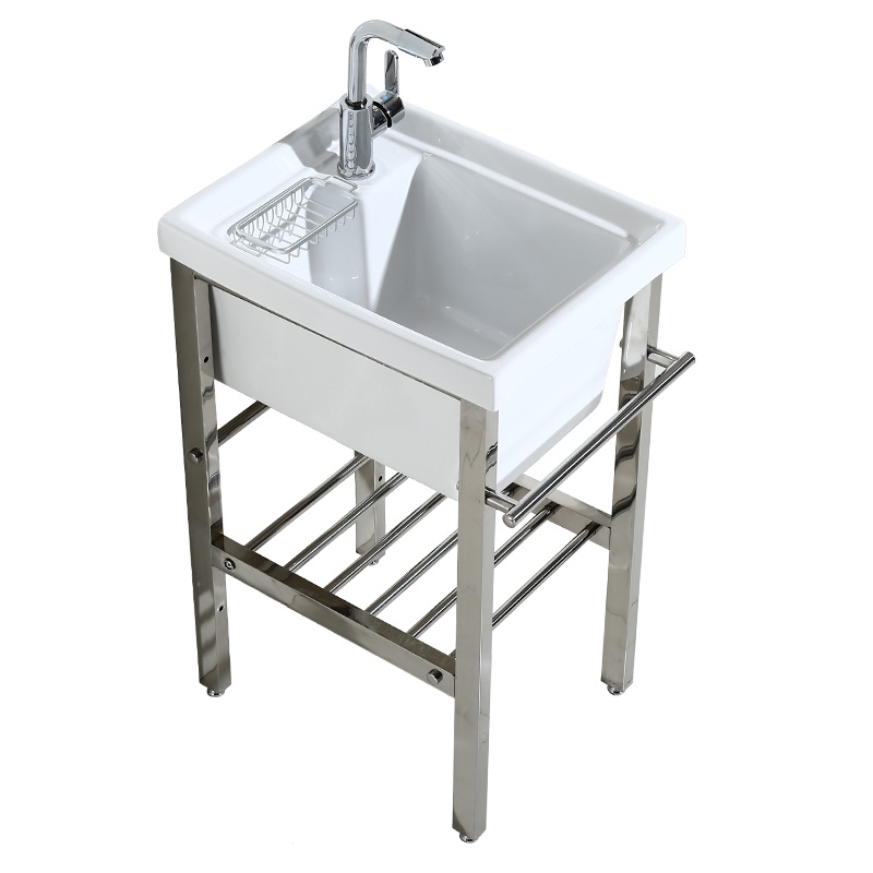 小尺寸陶瓷洗衣盆不锈钢支架小户型阳台洗衣池洗衣柜水槽台盆