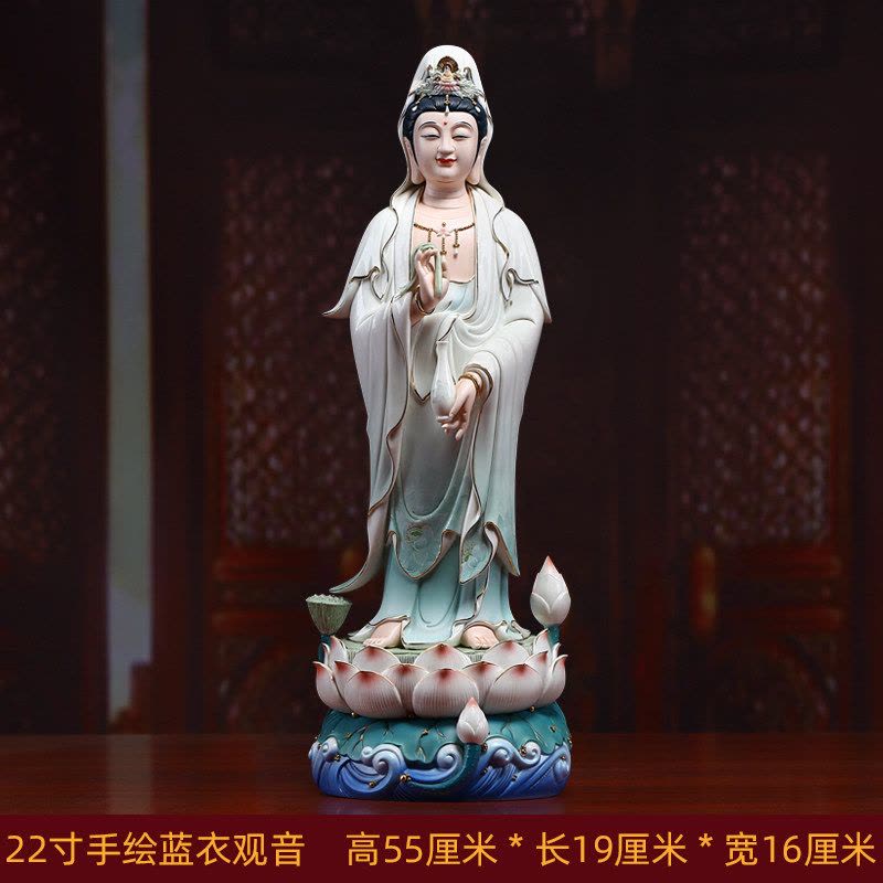 觀音擺件 观音佛像陶瓷摆件观音菩萨站像供奉家用观世音微笑脸观音三维工匠