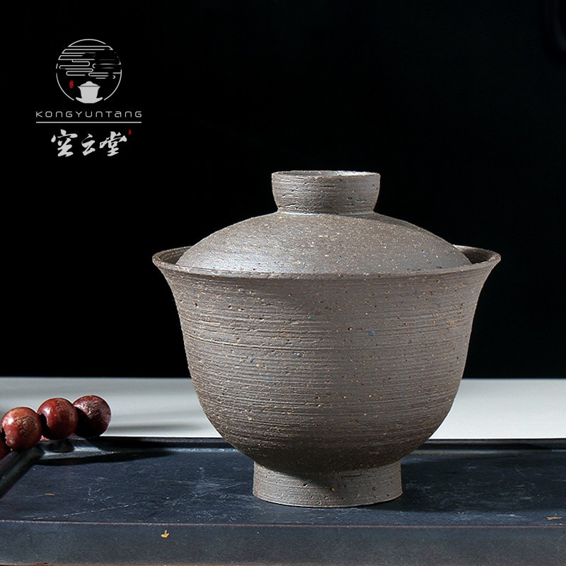 鼎亨 日式纯手工粗金砂盖碗 景德镇陶瓷功夫茶碗复古粗陶泡茶碗