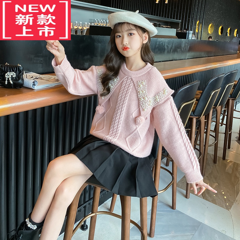 可莉允女童毛衣秋冬季加绒加厚中大儿童毛衣针织打底衫冬装2022新款洋气