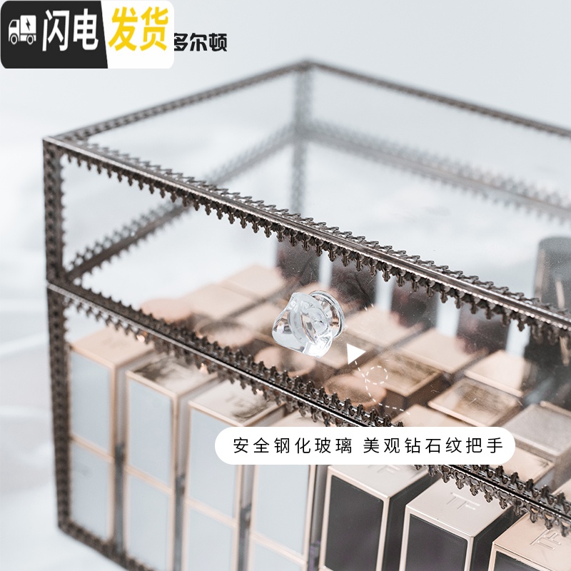 三维工匠玻璃口红化妆品收纳盒小型唇釉ins多格翻盖防尘少女心口红展示架高清大图