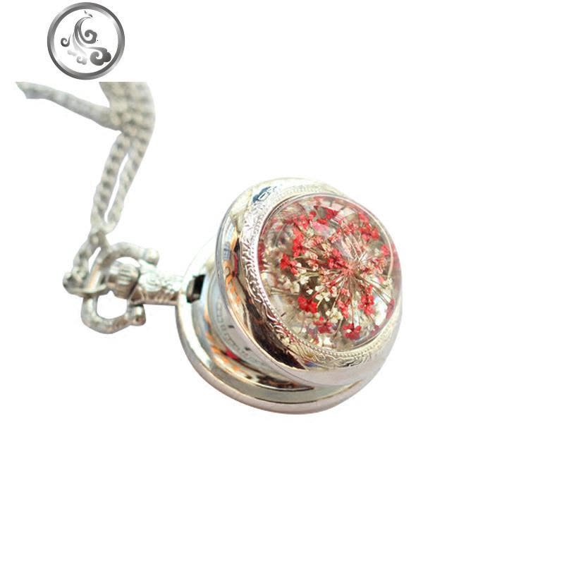 送女朋友满天星真花标本怀表翻盖项链毛衣链闺蜜生日毕业圣诞 JiMi图片