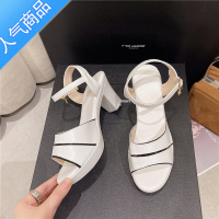 SUNTEK2023夏季新款粗跟凉鞋女士高跟鞋百搭一字扣带中跟鱼嘴鞋防水台鞋 白色中跟 36