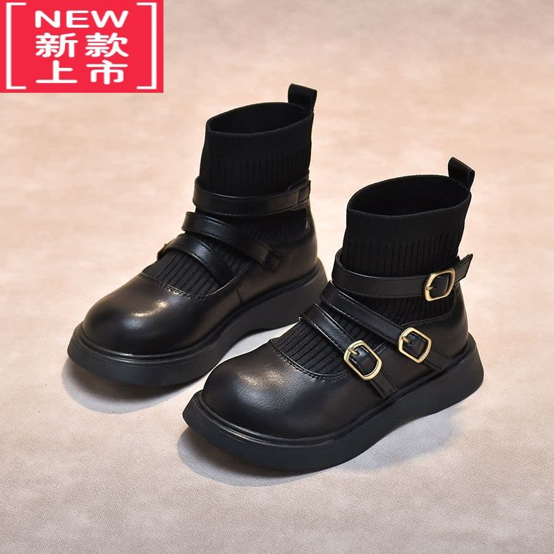 可莉允女童靴子2022新款秋冬加绒袜子靴女孩童靴秋季马丁靴儿童春秋短靴图片