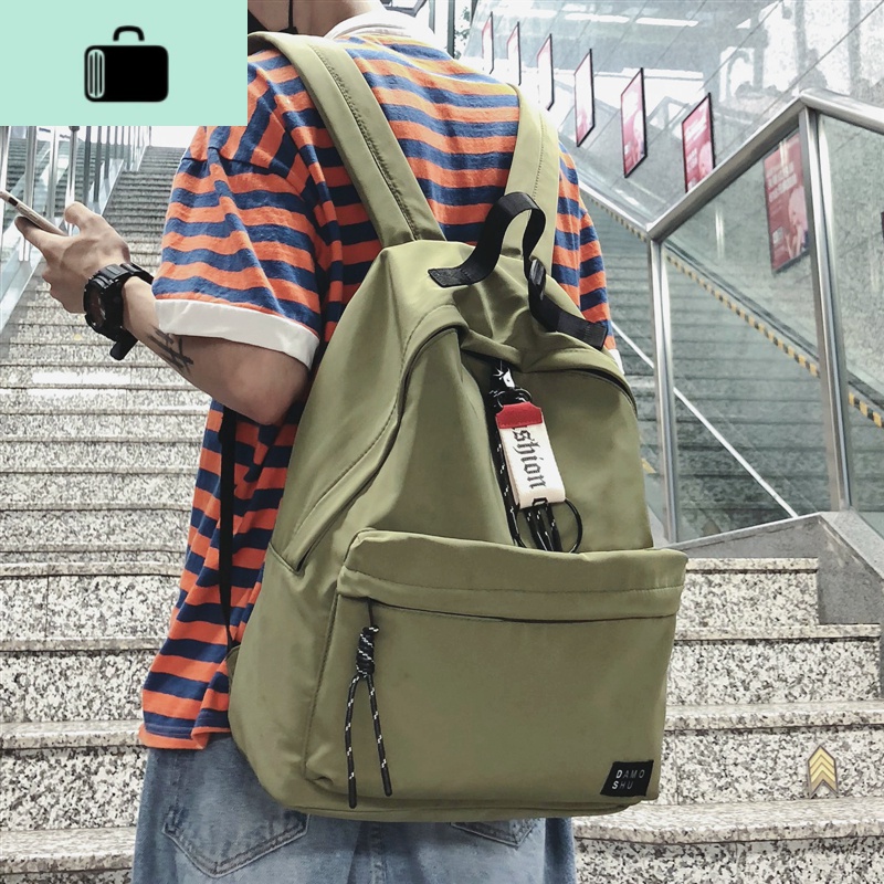 2020新款韩版高中学生书包男休闲尼龙布双肩包女轻便运动时尚背包NEW LAKE 绿色-带挂件收藏送小礼物