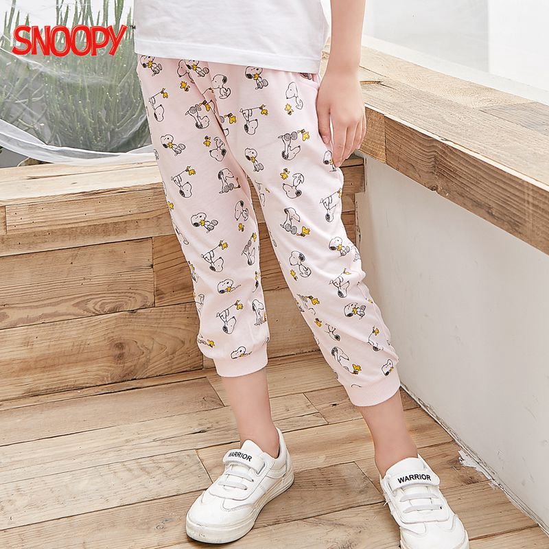(SNOOPY)史努比童装专柜2-12岁儿童夏季灰色印花哈伦裤粉色印花大裆pp裤子 女童纯棉薄款七分裤90-140cm