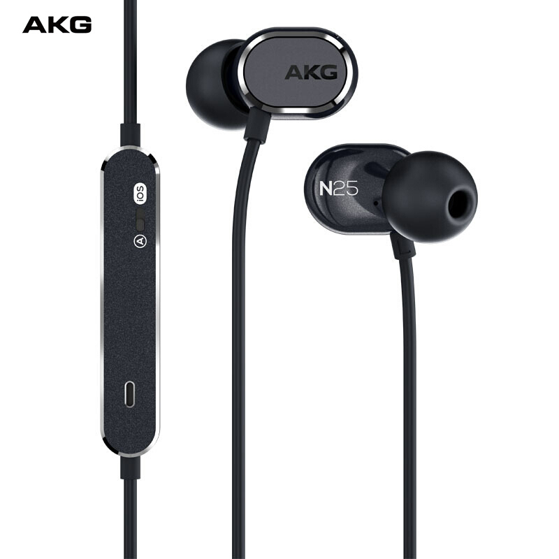 爱科技(AKG) N25双动圈入耳式 高解析通用线控带麦音乐HIFI手机耳机 有线耳机 黑色