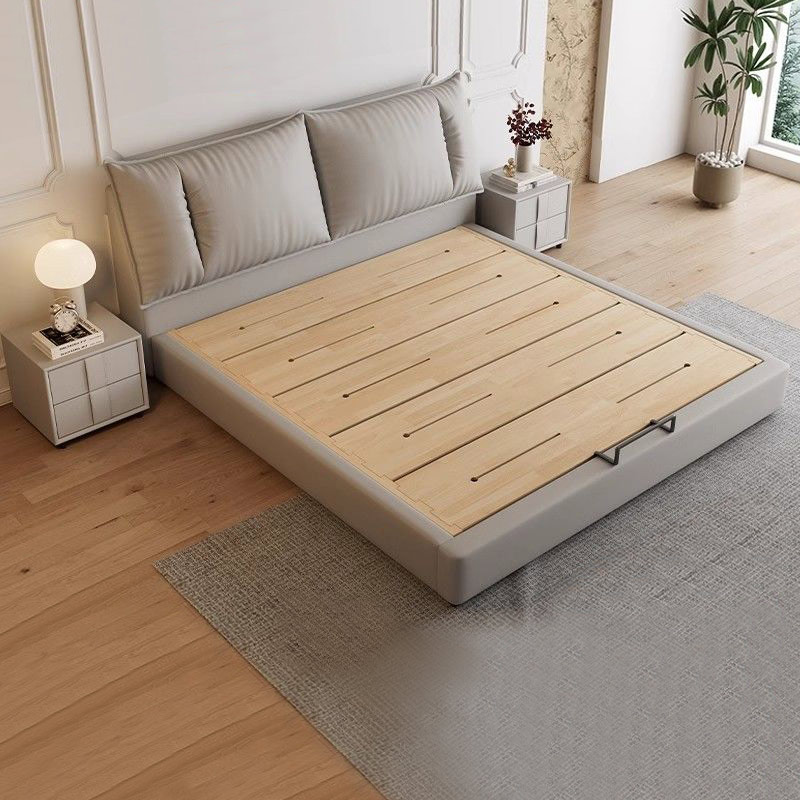 意式极简真皮床现代简约主卧室双人床家用小户型储物床软包大婚床高清大图