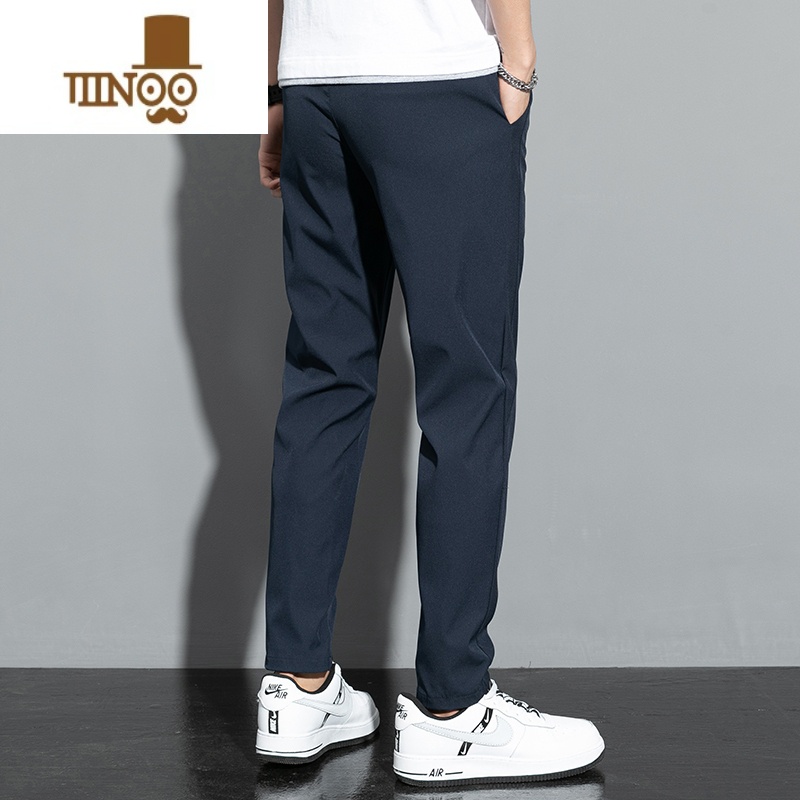 YANXU夏季薄款冰丝休闲裤男士九分潮牌宽松直筒运动长裤子工装裤男高清大图