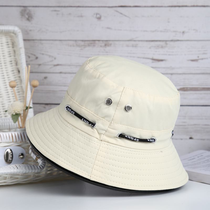 米色鞋带帽可调节春夏季男女中年户外渔夫帽子折叠遮阳防晒盆帽旅游帽