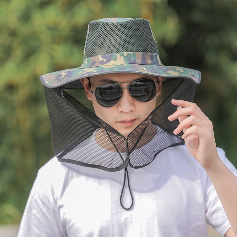 防蚊帽子男遮阳帽钓鱼帽子男士太阳帽防晒帽子夜钓养蜂网纱帽子男半网