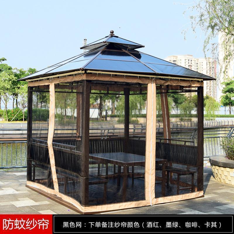 森美人户外凉亭小木屋庭院别墅铁艺亭子农庄四角亭防腐木凉亭工地茶水亭 防蚊纱帘（下单备注颜色）
