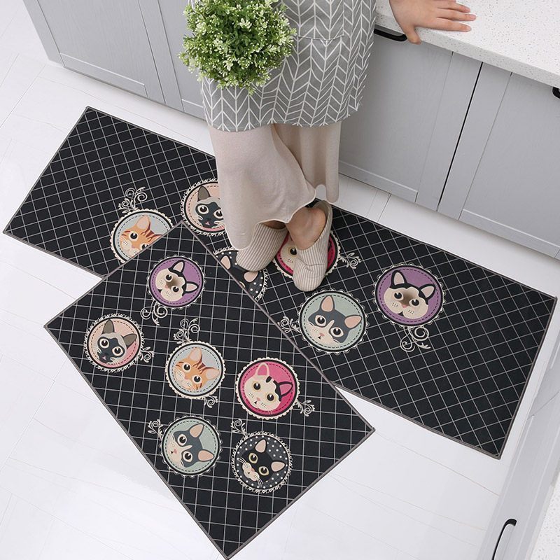 美帮汇厨房地垫北欧网红防油防水长条防滑ins脚垫吸油垫子家用吸水地毯 厨房垫-彩色猫咪 50*80cm