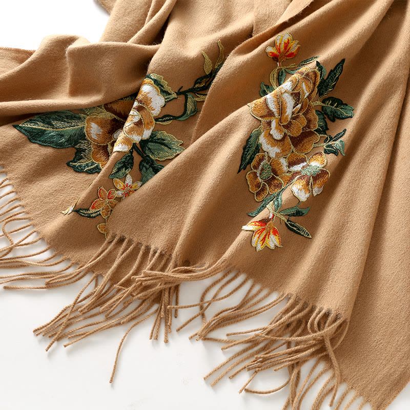 恒源祥羊毛围巾无羊绒披肩妈妈中老年妇女斗篷婆婆秋冬季驼色披风图片