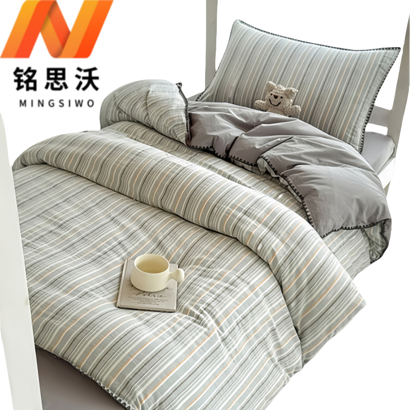 铭思沃四件套1.5*2.0米床 灰条纹 套高清大图