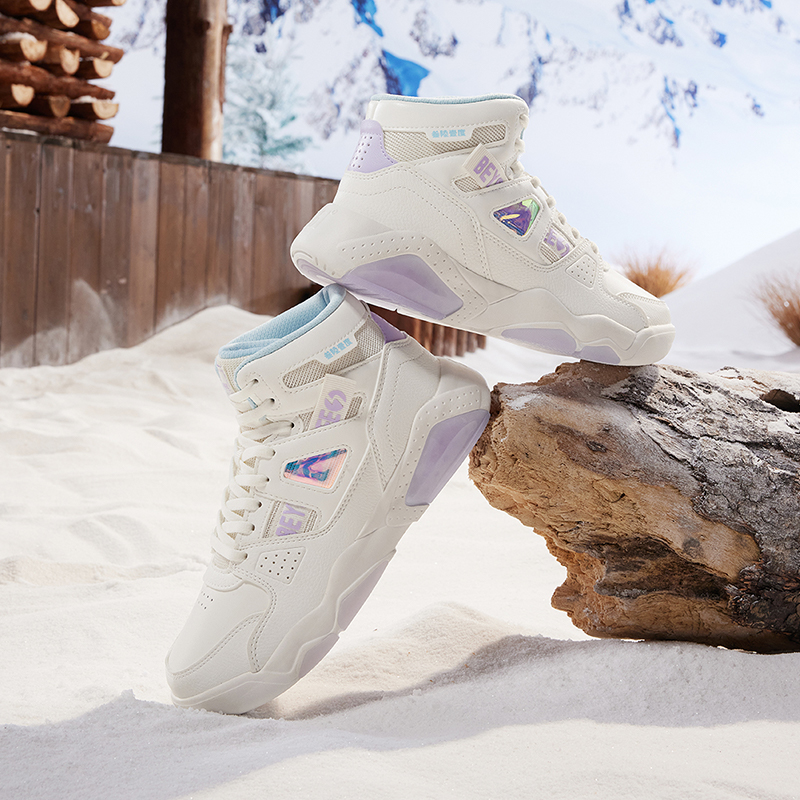 361°高帮板鞋冬季新款鞋子加绒保暖二棉鞋厚底增高运动鞋女鞋高清大图