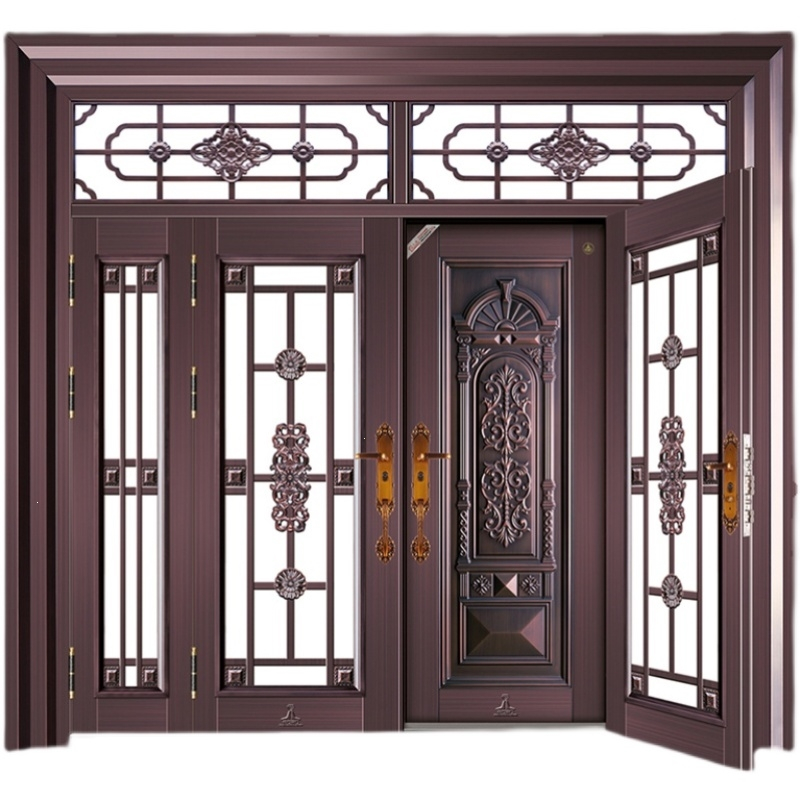 古达定制别墅大门双开门农村庭院入户大门乡村家用中式仿铜门锌合金进