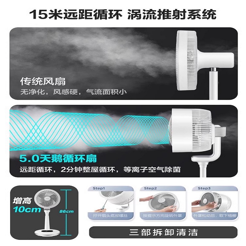 艾美特空气循环扇家用电风扇直流低噪台式落地扇天鹅旗舰店RD110[等离子除菌]黑天鹅高清大图