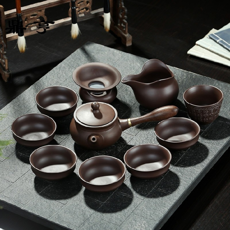 鼎亨整套宜兴紫砂功夫茶具原矿老紫泥手工盖碗侧把壶西施壶礼品盒
