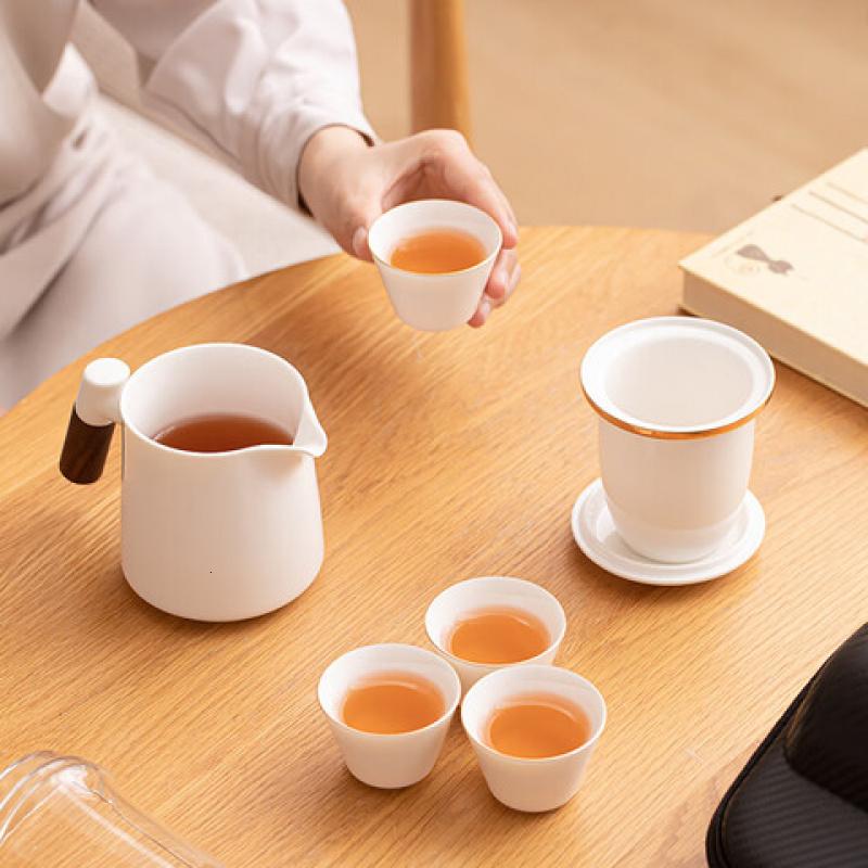 苏氏陶瓷 J1033 羊脂玉瓷手柄快客杯(茶壶*1茶杯*4收纳包*1) 6件套 (单位:套)