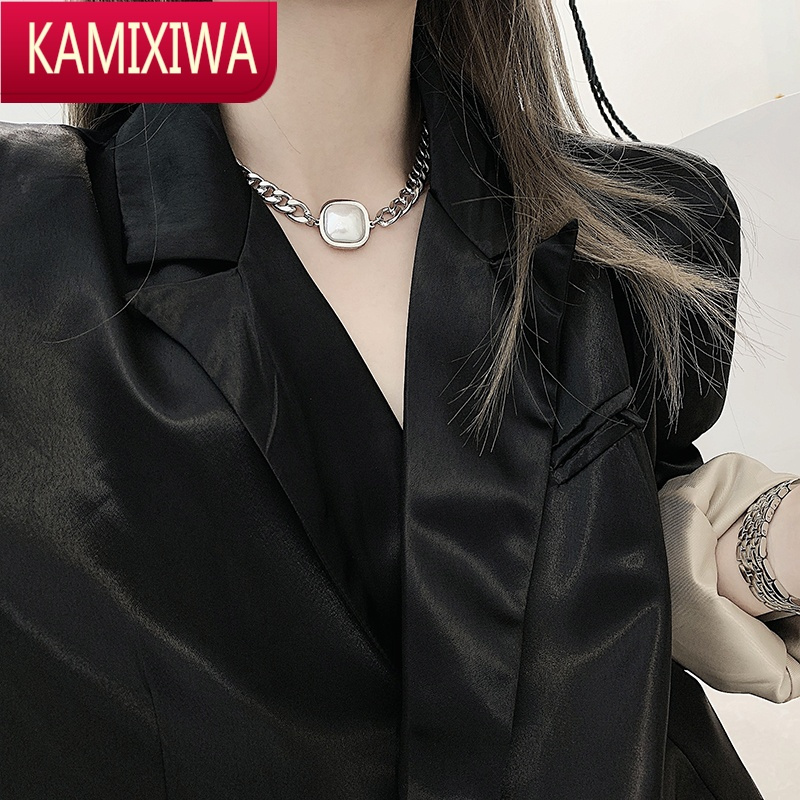 KAMIXIWA钛钢不掉色轻奢小众方形吊坠项链女ins冷淡风气质短款锁骨链配饰