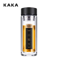 咔咔双层玻璃杯350ml水杯茶杯双层带盖耐热带过滤网便携杯子男士女士玻璃泡茶杯 黑色