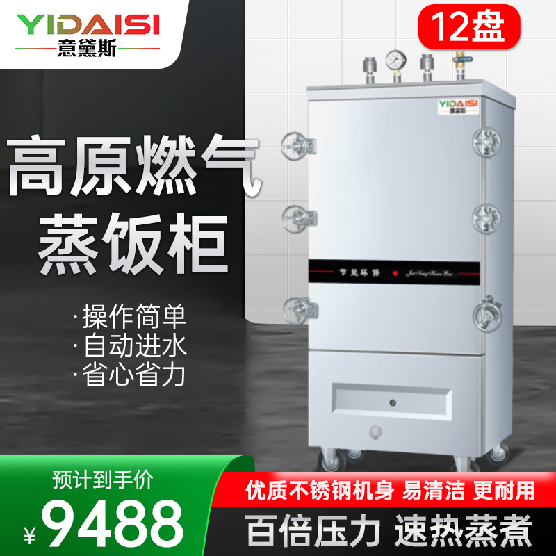 意黛斯(YIDAISI)高原燃气蒸柜YDS-GYRX-12商用蒸饭柜食堂厨房电蒸箱蒸包炉燃气蒸饭车12盘 天然气/液化气