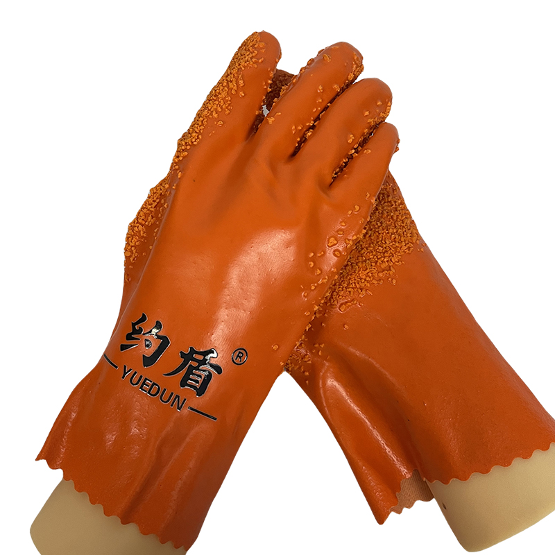 约盾 欧环橘红防滑颗粒 耐磨耐油耐碱防腐蚀浸塑劳保手套(27cm)OB27/双高清大图