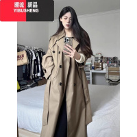 YIBUSHENG巴黎旧梦经典卡其廓形风衣外套女大翻领双排扣中长款气质大梦 S 经典卡其