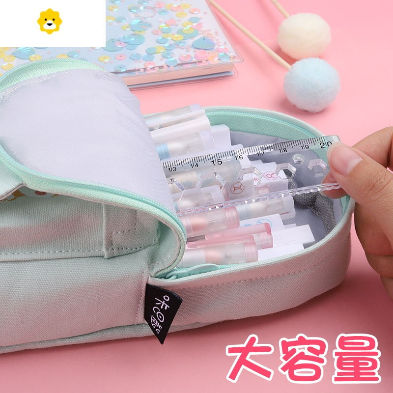 喻娄儿童女小学生一年级幼儿园可爱超萌网红少女心大容量卡通简约创意女童帆布铅笔袋文具盒日系高颜值