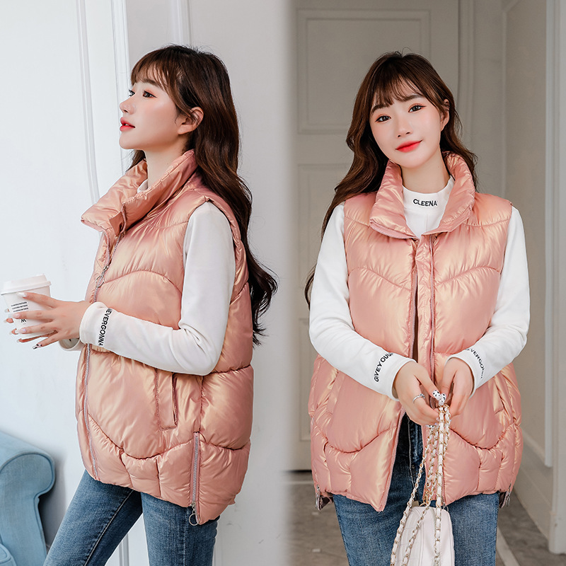 棉服背心女 秋冬季新品大码女马甲时尚拉链款宽松韩版马夹女高清大图